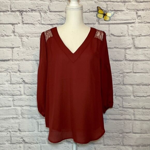 Kismet Sheer Top with Lace Shoulders Size Small - Picture 3 of 9